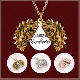 Antique Gold Silver Open Locket Necklace Engraved You Are My Sunshine Sunflower Pendant Necklace Unique Party Jewellery Gift