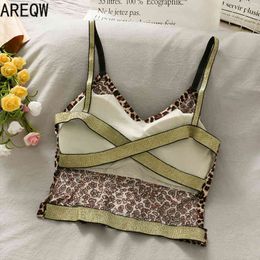 Airy Leopard Print No Steel Ring Small Chest Gathered Bra Beauty Strap Bra Sling Shirt 210507