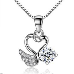 Crystal Womens Necklaces Pendant Swan Love Silver Plated clavicle chain fashion simple dancing love gold