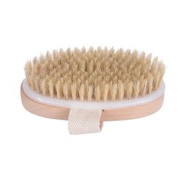 Natural wood spa bath brush dry skin body soft handle less cleaning tool HH6617SY