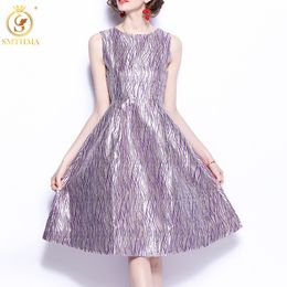 Women Summer Elegant Jacquard Dress High Quality Shiny Party Robe Femme Vintage Designer Tank Vestidos 210520