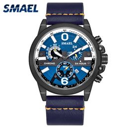 Smael Men Watches 2019 Wristwatches Male Exquisite Leather Sl-9010 Quartz-watch High-end Automation Core Time Relogio Masculino Q0524