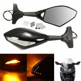 Motorcycle Rear View Mirror with LED Turn Signal For Honda Kawasaki Suzuki Yamaha