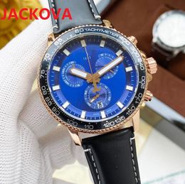 Top Full Functional Men Watches 42mm High Quality Gift Japan Quartz Movement Watch montre de luxe Mens Leather Strap Super Luminous Wristwatches