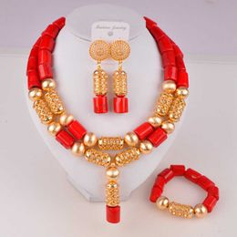 Red Coral Jewellery Nigeria Coral Beads Bridal Coral Necklace Set Africa Wedding Jewellery Sets H1022