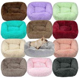 Square Dog Bed Long Plush Solid Color Pet Beds Cat Mat For Little Medium Large Pets Super Soft Winter Warm Sleeping Mats 210924