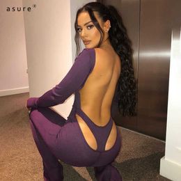 Long Sleeve Jumpsuit Women Sexy Body Overalls Backless Clothing Female Rompers Club Outfits Tracksuit K20838J 210712