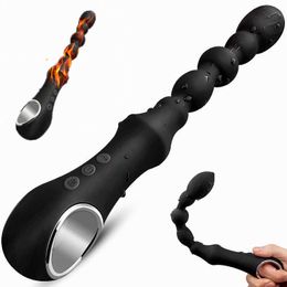Heating Anal Beads Prostate Massager Butt Plug Anal Vibrator Sex Toys for Men Masturbator Vibrating Clit Stimulator Y201118