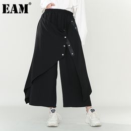 [EAM] Asymmetrical Buttons Black High Waist Wide Leg Trousers Loose Fit Pants Women Fashion Spring Autumn 1DD448901 21512