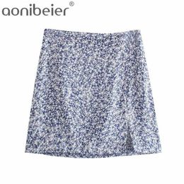Summer Fashion Floral Print Split Front Female Mini Pencil Skirt High Waist Side Zip Women Casual Package Hip Skirts 210604