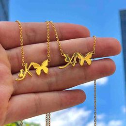 Initial Necklace With Butterfly For Women Stainless Steel Gold A-Z Letters Butterfly Necklace Femme Best Friend Jewelry BFF Gift G1206