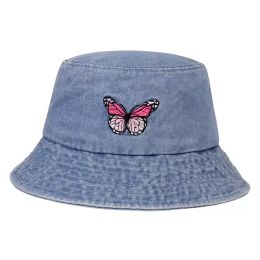 Butterfly Embroidery Denim Hat Women Summer Designer Panama hat fishing caps Woman bucket hats hip hop sun cap