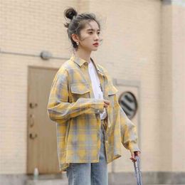 spring Vintage Shirt female Oversize Tops Women Long sleeve Girls Blouse Plus Size plaid Blouses femme Blusas 210423