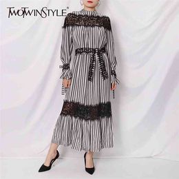 Patchwork Print Plaid Women Dress Stand Collar Long Sleeve High Waist Lace Up Bowknot Dresses Female Fall 210520