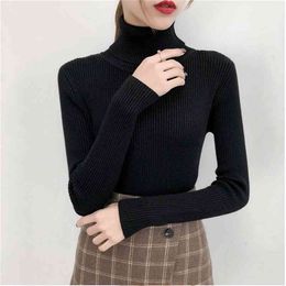 Knitted Jumper Autumn Winter Tops turtleneck Pullovers Casual Sweaters Women Shirt Long Sleeve Short Tight Sweater Girls 210520