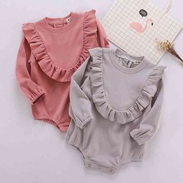 born Baby Boys Girls Pure Colour Long Sleeve Rompers Clothes Spring Autumn Toddler Jumpsuits 210429