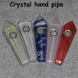 Colorful Crystal stone pipe hand glass smoking tobacco spoon pipes wholesale ash catcher