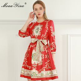 Fashion Designer dress Summer Women's Dress Vintage Floral-Print Beaded lace-up Dresses 210524