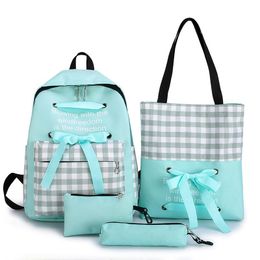 Outdoor Bags 4 Sets/Pcs Woman Laptop Backpack Women Ribbons School Backpacks Schoolbag For Teenagers Girls Student Book Bag Female Satchel