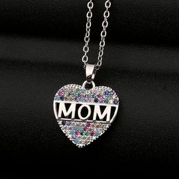 Mom Necklaces Ziron Diamond Heart Pendant Necklace Stainless Steel Chains Mother day Gift fashion Jewellery Will and Sandy