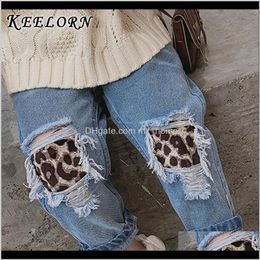 Clothing Baby, & Maternity Drop Delivery 2021 Keelorn Girls Children Ripped Hole Leopard Jeans Pants Spring Kids Broken Denim Trousers For Ba