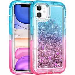 3 in 1 Hybrid Armour Cases Heavy Duty Gradient Quicksand Liquid Shockproof Robot Case For iPhone 12 11 Pro Max 8 7 Samsung S10 Plus S20 FE S21 Ultra Note 20