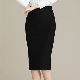 Plus Size Black Red Burgundy Skirt Women Office Business Wear Ladies Work Split Stretch Hips-Wrapped Bodycon Pencil 210621