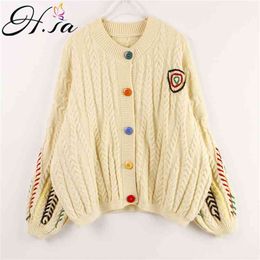 H.SA Woman Sweaters Knit Oversized Chic Harajuku Embroidery Knitting Tops Winter Warm Female Cardigans Knitwear 210417