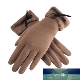 Winter Women Plus Velvet Thicken Keep Warm Touch Screen Outdoor Cycling Bowknot Cute Lovely Elegant Elasticity Solid Soft Gloves Factory price expert design