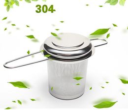 Teapot tea Tools strainer with cap stainless steel loose leaf infuser basket folding handle Philtre big lid