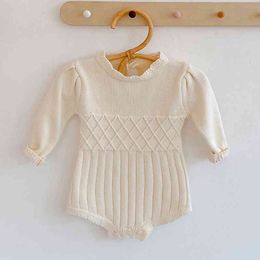 Spring Baby Clothes Girls Romper Autumn Pure Color Long Sleeve Girl Knit Rompers Jumpsuit 210429