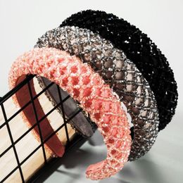Hair Clips & Barrettes U2JF Womens Thick Sponge Padded Headband Rhombus Faux Crystal Glass Beads Hoop Handmade Weave Solid Colour Jewellery Cro