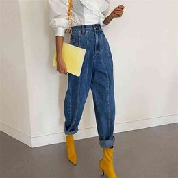 Stylish Harem Jeans High Waist Loose Women Denim Streetwear Vintage Wide Leg Pants Female Trousers Capris 210601