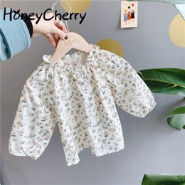Children's Spring Girl's Long Sleeve Shirt With Floral Ear Baby girl Clothes Girl cotton Blouse 210515