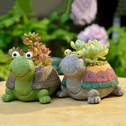 Resin Mini Tortoise Flower Pot Creative Pastoral Garden Planter Animal Succulents Pot Office Table Bonsai Ornament Home Decor