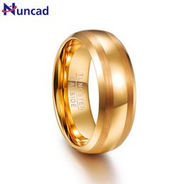 Wedding Rings Nuncad Men's 8mm Gold Color Domed Beveled Edge Brushed Lines Tungsten Band Size 7 To 12