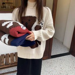 H.SA Pull Femme Hiver Women Winter Cute Sweaters Cartoon Bear Sweater Pullovers Turtleneck Korean Knitted Jumpers Girls Chic Top 210716
