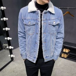 Men Winter Denim Jackets Light Blue Jean Jackets Male Thick Warm Denim Coats Large Size Wool Liner Black Jean Coats Size 6XL