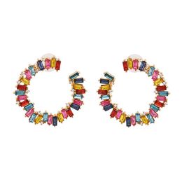 Fashion Luxury Bohemian Colorful Glass Earring Jewelry Rainbow Multi Color Rhinestone Stud Earrings For Women