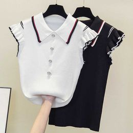 Oversized Short Sleeve Thin Knitted Pullover Button Tops Women Summer Casual Korean Pull Femme Jumper Female Tee Shirt 210604