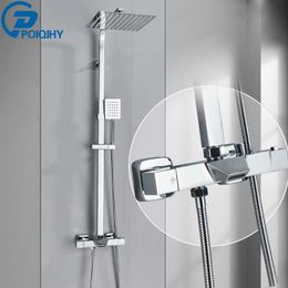 Bathroom Shower Sets POIQIHY Chrome Thermostatic Set Bath Faucet Waterfall Rain Head Bathtub Taps System