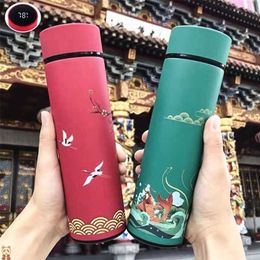 500ml Chinese Style Stainless Steel Vacuum Flask Water Bottle With Filter Insulated Thermos Coffee Mug Thermocup Travel Bottles 211109