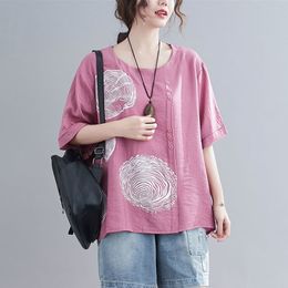Oversized Women Cotton Linen Casual T-shirts New Arrival Summer Simple Style Vintage Print Loose Female Tops Tees S3582 210412