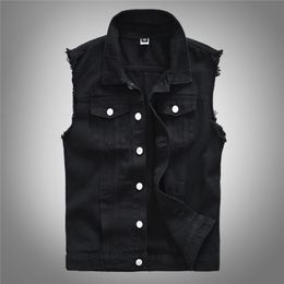 Men's Fashion Casual Black Hooded Sleeveless Vest Denim Vest Jacket Street Punk Style Denim Vest Multiple Size Options M-6XL 211120