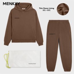 MENKAY Cotton Hooded Sweatshirts Hoodies Track Pants Joggers Women Tracksuits Two Piece Sets Sweatpants Sweatsuits Autumn Winter 211109