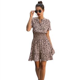 Ladies Summer Dress Women Mini Dress Female Casual Streetwear Sexy Robe Polka Dot Ruffles Button Slim Women Shirt Dress Vestidos 210416