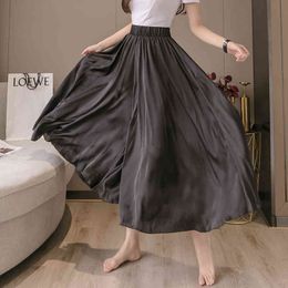 Chiffon Loose Casual Long Pants High Waist Straight-Leg Beach Skirt Women Bottom Pantalones Mujer Cintura Alta 68D 210420