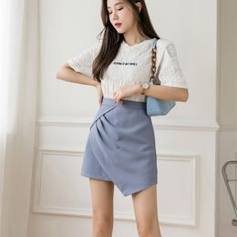 Summer Solid Colour Folds Korean-style A-line skirt Short Skirt Pants High-waist Womens Elegant Skirts sexy 210507