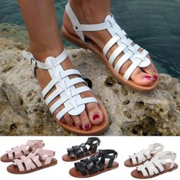 Women Summer Beach Walk Shoes Buckle Open Toe Flat Sandals Casual Shoe Fashion Round Gladiator Roman Apr 31