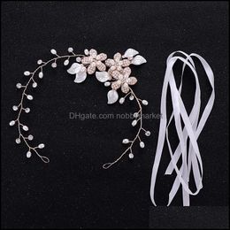 Wedding Hair Jewellery Trendy Gold Flower Pearl Headband Vine Tiara Bridal Headpiece Aessories Handmade Bride Women Drop Delivery 2021 Opsg0